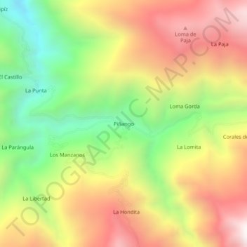 Mapa topográfico Piñango, altitud, relieve