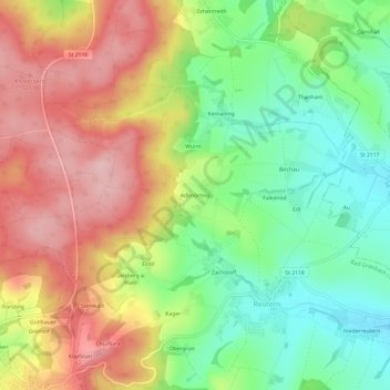 Mapa topográfico Adlmörting, altitud, relieve