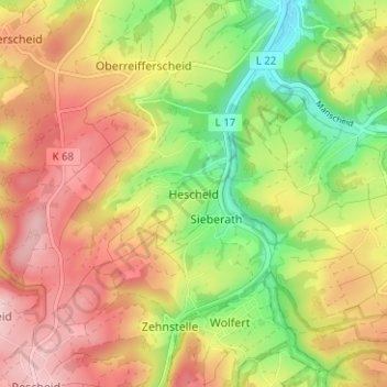 Mapa topográfico Hescheld, altitud, relieve