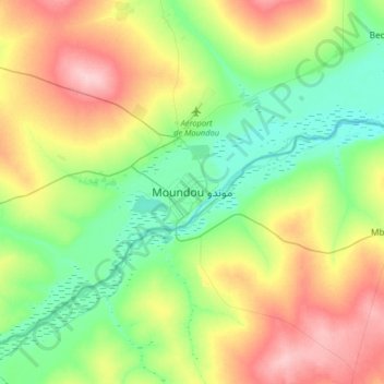 Mapa topográfico Moundou, altitud, relieve