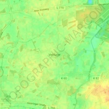 Mapa topográfico Vehlage, altitud, relieve