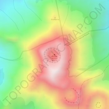 Mapa topográfico Volcán Puracé, altitud, relieve