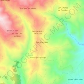 Mapa topográfico Capulispungo, altitud, relieve