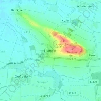 Mapa topográfico Stemmen, altitud, relieve