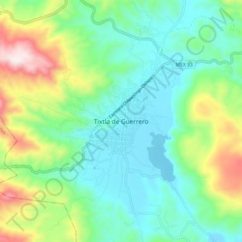 Mapa topográfico Tixtla de Guerrero, altitud, relieve