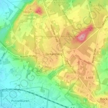 Mapa topográfico Dickenberg, altitud, relieve
