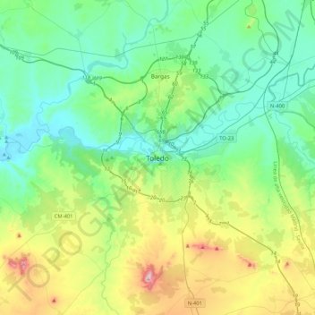 Mapa topográfico Toledo, altitud, relieve