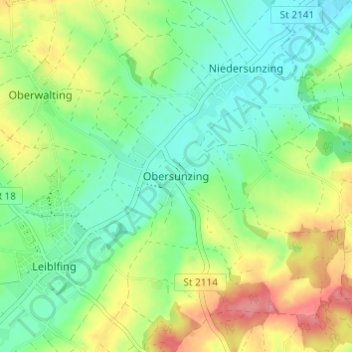 Mapa topográfico Obersunzing, altitud, relieve