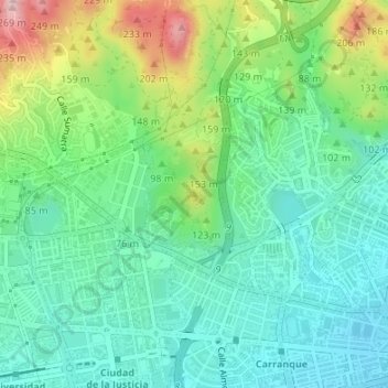 Mapa topográfico Cerro de la Tortuga, altitud, relieve