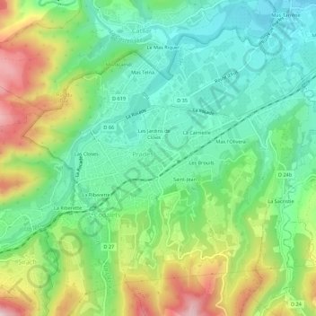 Mapa topográfico Le Turro, altitud, relieve