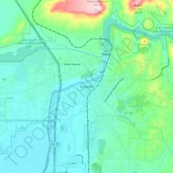 Mapa topográfico Oroville, altitud, relieve