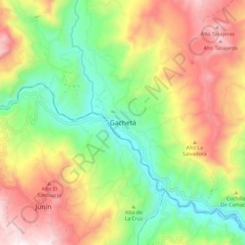 Mapa topográfico Gachetá, altitud, relieve