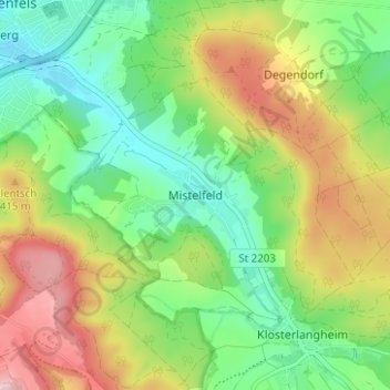 Mapa topográfico Mistelfeld, altitud, relieve