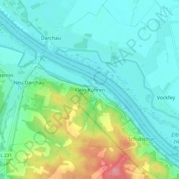 Mapa topográfico Klein Kühren, altitud, relieve