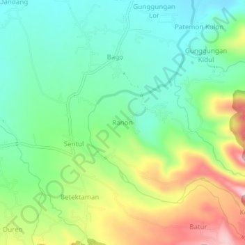 Mapa topográfico Ranon, altitud, relieve