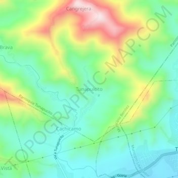 Mapa topográfico Tunapuicito, altitud, relieve