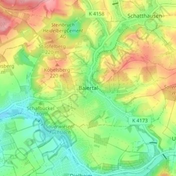 Mapa topográfico Baiertal, altitud, relieve