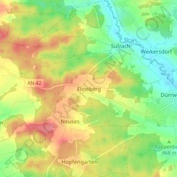 Mapa topográfico Flinsberg, altitud, relieve