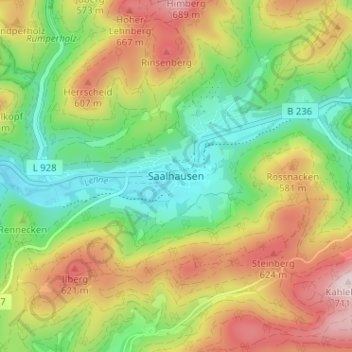 Mapa topográfico Saalhausen, altitud, relieve