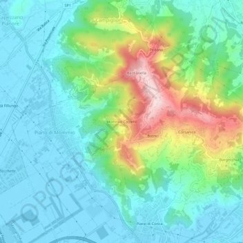 Mapa topográfico Mommio Castello, altitud, relieve