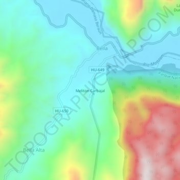 Mapa topográfico Meliton Carbajal, altitud, relieve