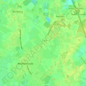 Mapa topográfico Kortebrügge, altitud, relieve
