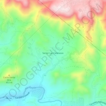 Mapa topográfico Sector Las Calabazas, altitud, relieve