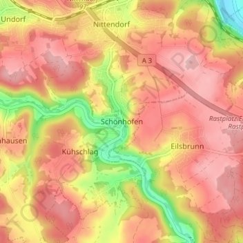 Mapa topográfico Schönhofen, altitud, relieve