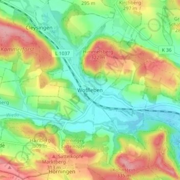 Mapa topográfico Woffleben, altitud, relieve