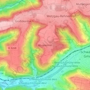 Mapa topográfico Wustenriet, altitud, relieve
