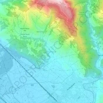 Mapa topográfico Strettoia, altitud, relieve