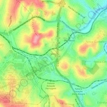 Mapa topográfico Glalijá, altitud, relieve