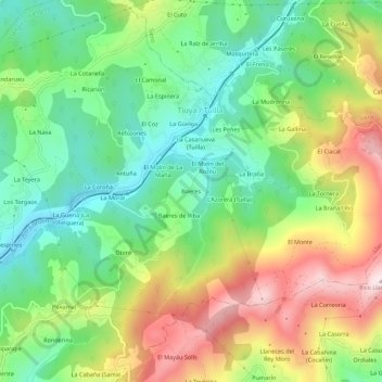 Mapa topográfico Baeres, altitud, relieve