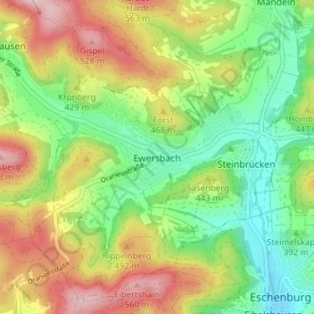 Mapa topográfico Ewersbach, altitud, relieve