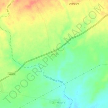 Mapa topográfico Sonela, altitud, relieve