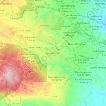 Mapa topográfico Lomas Verdes, altitud, relieve