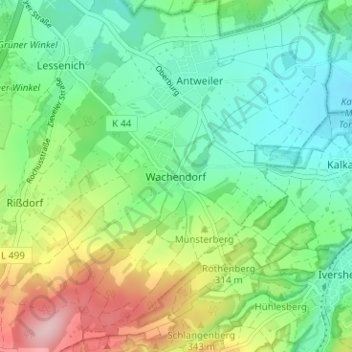 Mapa topográfico Wachendorf, altitud, relieve