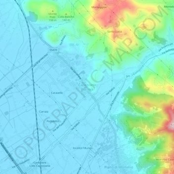 Mapa topográfico Capezzano Pianore, altitud, relieve