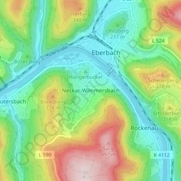 Mapa topográfico Neckar-Wimmersbach, altitud, relieve