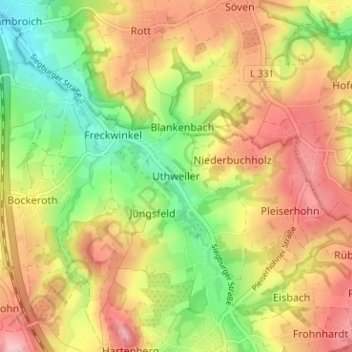 Mapa topográfico Uthweiler, altitud, relieve
