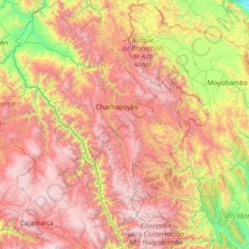 Mapa topográfico Provincia de Chachapoyas, altitud, relieve