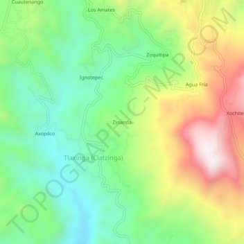 Mapa topográfico Zinantla, altitud, relieve