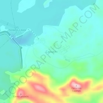 Mapa topográfico Caruachi, altitud, relieve
