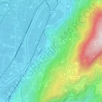 Mapa topográfico Sorni Vecchia, altitud, relieve