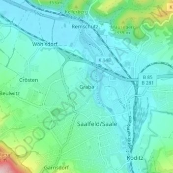 Mapa topográfico Graba, altitud, relieve