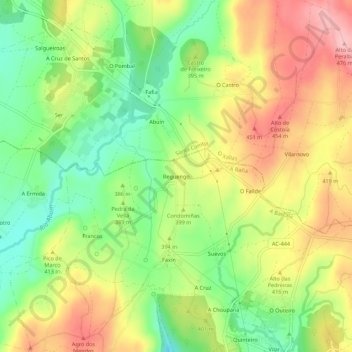 Mapa topográfico Reguengo, altitud, relieve