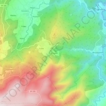 Mapa topográfico Pedrogão, altitud, relieve