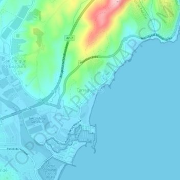 Mapa topográfico Torreguadiaro, altitud, relieve