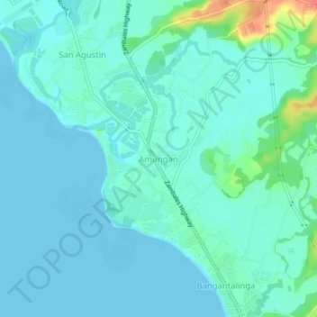 Mapa topográfico Amungan, altitud, relieve
