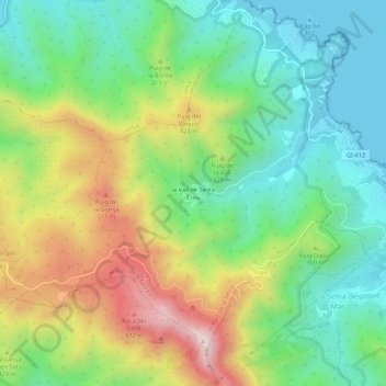 Mapa topográfico la Vall de Santa Creu, altitud, relieve